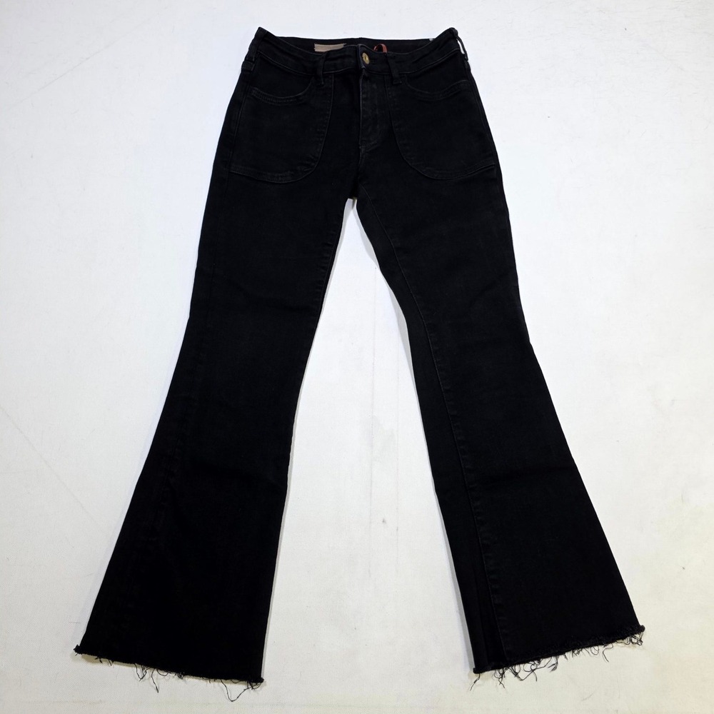 Pilcro The Icon Flare Jeans Womens 25 Black Raw Hem High Rise Anthropologie
